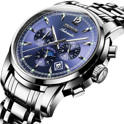 JIN SHI DUN 8750 Men Fashion Waterproof Luminous Mechanical Watch(Silver Blue)-garmade.com