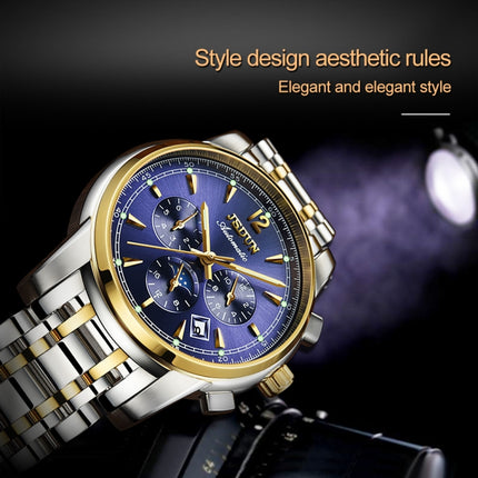 JIN SHI DUN 8750 Men Fashion Waterproof Luminous Mechanical Watch(Silver Blue)-garmade.com