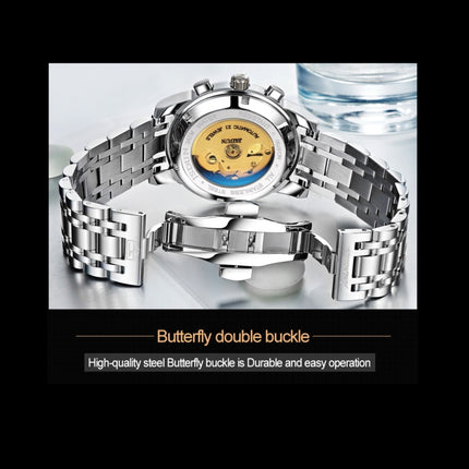 JIN SHI DUN 8750 Men Fashion Waterproof Luminous Mechanical Watch(Silver Blue)-garmade.com