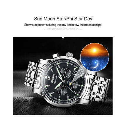 JIN SHI DUN 8750 Men Fashion Waterproof Luminous Mechanical Watch(Silver Black)-garmade.com