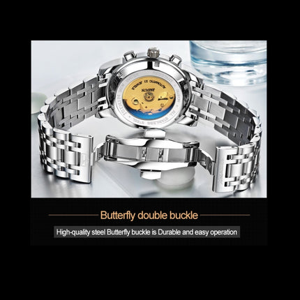 JIN SHI DUN 8750 Men Fashion Waterproof Luminous Mechanical Watch(Silver Black)-garmade.com