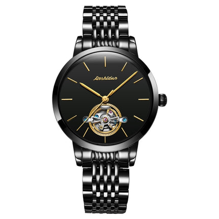 JIN SHI DUN 8812 Women Simple Hollowed Waterproof Automatic Mechanical Watch(Black Steel Strip)-garmade.com