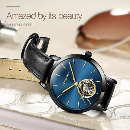 JIN SHI DUN 8812 Women Simple Hollowed Waterproof Automatic Mechanical Watch(Black Steel Strip)-garmade.com