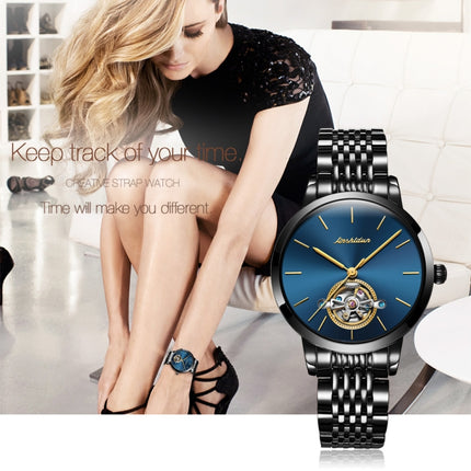 JIN SHI DUN 8812 Women Simple Hollowed Waterproof Automatic Mechanical Watch(Black Steel Strip)-garmade.com