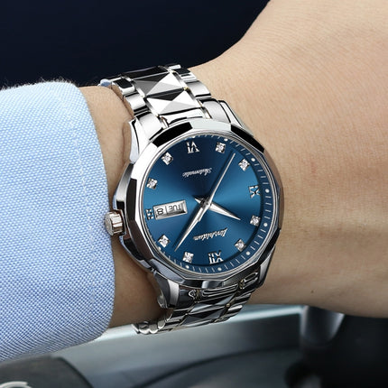 JIN SHI DUN 8813 Fashion Waterproof Luminous Automatic Mechanical Watch, Style:Men(Silver Blue)-garmade.com