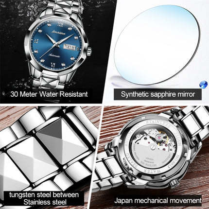 JIN SHI DUN 8813 Fashion Waterproof Luminous Automatic Mechanical Watch, Style:Men(Silver Blue)-garmade.com