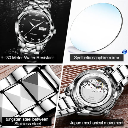 JIN SHI DUN 8813 Fashion Waterproof Luminous Automatic Mechanical Watch, Style:Men(Silver Black)-garmade.com