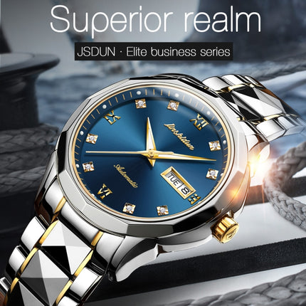 JIN SHI DUN 8813 Fashion Waterproof Luminous Automatic Mechanical Watch, Style:Men(Silver Black)-garmade.com