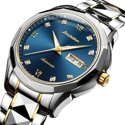 JIN SHI DUN 8813 Fashion Waterproof Luminous Automatic Mechanical Watch, Style:Men(Silver Gold Blue)-garmade.com