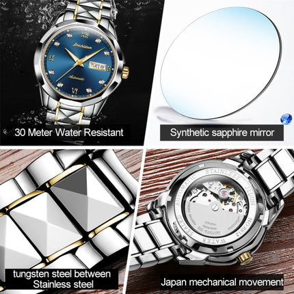 JIN SHI DUN 8813 Fashion Waterproof Luminous Automatic Mechanical Watch, Style:Men(Silver Gold Blue)-garmade.com