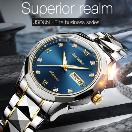 JIN SHI DUN 8813 Fashion Waterproof Luminous Automatic Mechanical Watch, Style:Men(Silver Gold Blue)-garmade.com