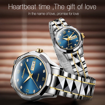 JIN SHI DUN 8813 Fashion Waterproof Luminous Automatic Mechanical Watch, Style:Men(Silver Gold Blue)-garmade.com