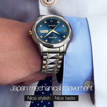 JIN SHI DUN 8813 Fashion Waterproof Luminous Automatic Mechanical Watch, Style:Men(Silver Gold Blue)-garmade.com
