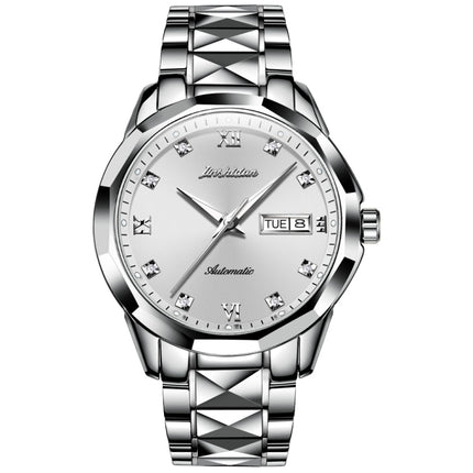 JIN SHI DUN 8813 Fashion Waterproof Luminous Automatic Mechanical Watch, Style:Men(Silver White)-garmade.com