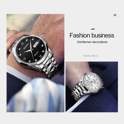 JIN SHI DUN 8813 Fashion Waterproof Luminous Automatic Mechanical Watch, Style:Men(Silver White)-garmade.com