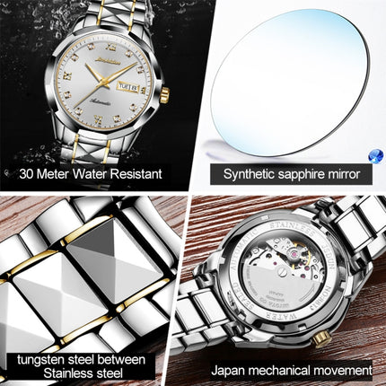 JIN SHI DUN 8813 Fashion Waterproof Luminous Automatic Mechanical Watch, Style:Men(Silver White)-garmade.com