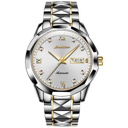 JIN SHI DUN 8813 Fashion Waterproof Luminous Automatic Mechanical Watch, Style:Men(Silver Gold White)-garmade.com