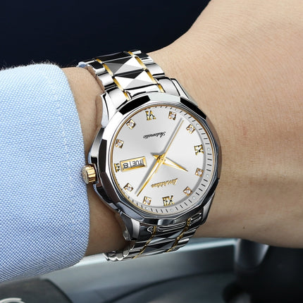 JIN SHI DUN 8813 Fashion Waterproof Luminous Automatic Mechanical Watch, Style:Men(Silver Gold White)-garmade.com