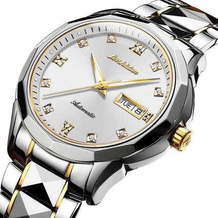 JIN SHI DUN 8813 Fashion Waterproof Luminous Automatic Mechanical Watch, Style:Men(Silver Gold White)-garmade.com