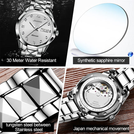 JIN SHI DUN 8813 Fashion Waterproof Luminous Automatic Mechanical Watch, Style:Men(Silver Gold White)-garmade.com