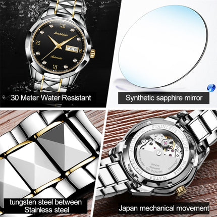 JIN SHI DUN 8813 Fashion Waterproof Luminous Automatic Mechanical Watch, Style:Men(Silver Gold Black)-garmade.com