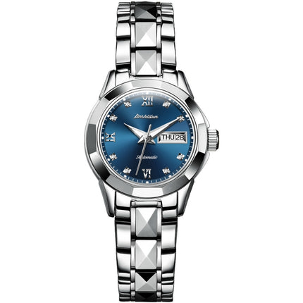 JIN SHI DUN 8813 Fashion Waterproof Luminous Automatic Mechanical Watch, Style:Women(Silver Blue)-garmade.com