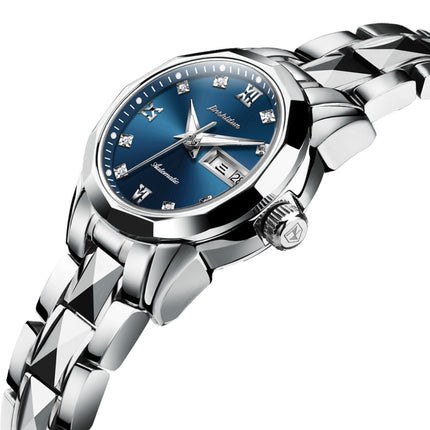 JIN SHI DUN 8813 Fashion Waterproof Luminous Automatic Mechanical Watch, Style:Women(Silver Blue)-garmade.com