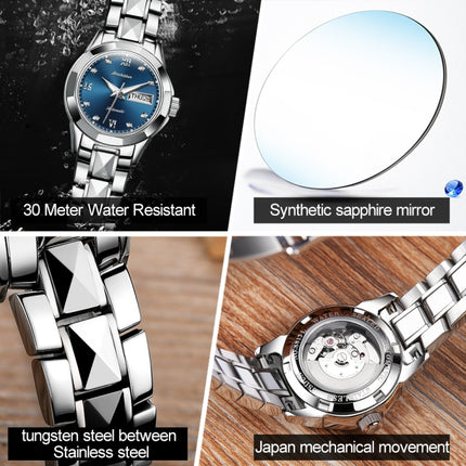 JIN SHI DUN 8813 Fashion Waterproof Luminous Automatic Mechanical Watch, Style:Women(Silver Blue)-garmade.com