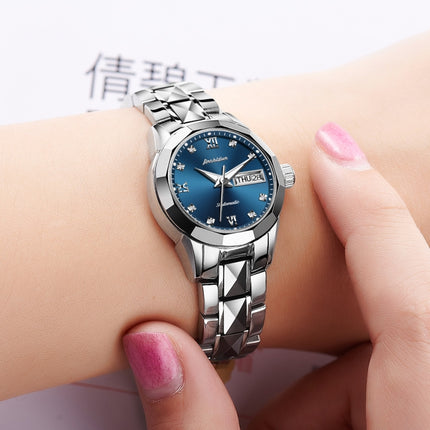 JIN SHI DUN 8813 Fashion Waterproof Luminous Automatic Mechanical Watch, Style:Women(Silver Blue)-garmade.com