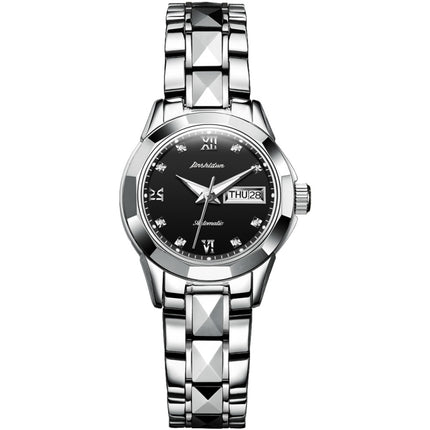 JIN SHI DUN 8813 Fashion Waterproof Luminous Automatic Mechanical Watch, Style:Women(Silver Black)-garmade.com