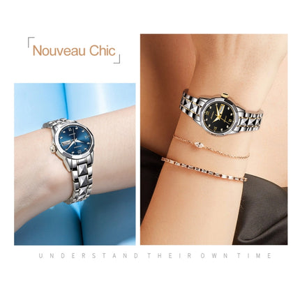 JIN SHI DUN 8813 Fashion Waterproof Luminous Automatic Mechanical Watch, Style:Women(Silver Black)-garmade.com