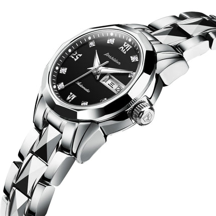 JIN SHI DUN 8813 Fashion Waterproof Luminous Automatic Mechanical Watch, Style:Women(Silver Black)-garmade.com