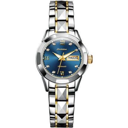 JIN SHI DUN 8813 Fashion Waterproof Luminous Automatic Mechanical Watch, Style:Women(Silver Gold Blue)-garmade.com