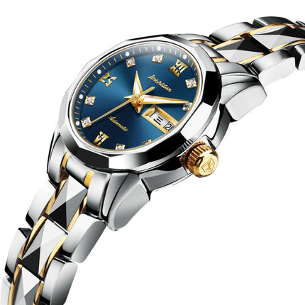 JIN SHI DUN 8813 Fashion Waterproof Luminous Automatic Mechanical Watch, Style:Women(Silver Gold Blue)-garmade.com