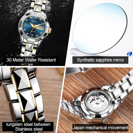 JIN SHI DUN 8813 Fashion Waterproof Luminous Automatic Mechanical Watch, Style:Women(Silver Gold Blue)-garmade.com