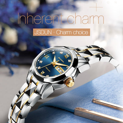 JIN SHI DUN 8813 Fashion Waterproof Luminous Automatic Mechanical Watch, Style:Women(Silver Gold Blue)-garmade.com