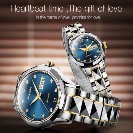 JIN SHI DUN 8813 Fashion Waterproof Luminous Automatic Mechanical Watch, Style:Women(Silver Gold Blue)-garmade.com