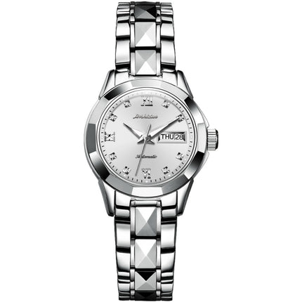 JIN SHI DUN 8813 Fashion Waterproof Luminous Automatic Mechanical Watch, Style:Women(Silver White)-garmade.com