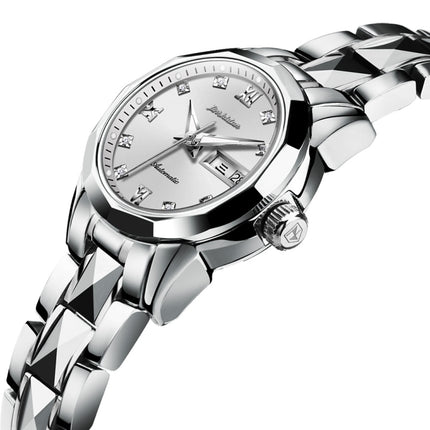 JIN SHI DUN 8813 Fashion Waterproof Luminous Automatic Mechanical Watch, Style:Women(Silver White)-garmade.com