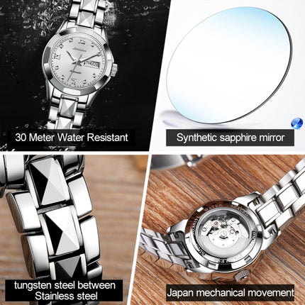 JIN SHI DUN 8813 Fashion Waterproof Luminous Automatic Mechanical Watch, Style:Women(Silver White)-garmade.com