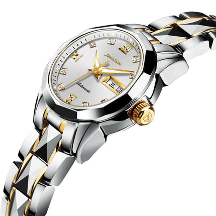 JIN SHI DUN 8813 Fashion Waterproof Luminous Automatic Mechanical Watch, Style:Women(Silver Gold White)-garmade.com