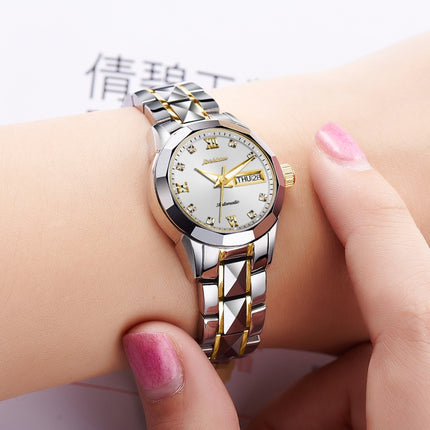 JIN SHI DUN 8813 Fashion Waterproof Luminous Automatic Mechanical Watch, Style:Women(Silver Gold White)-garmade.com