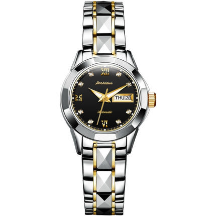 JIN SHI DUN 8813 Fashion Waterproof Luminous Automatic Mechanical Watch, Style:Women(Silver Gold Black)-garmade.com