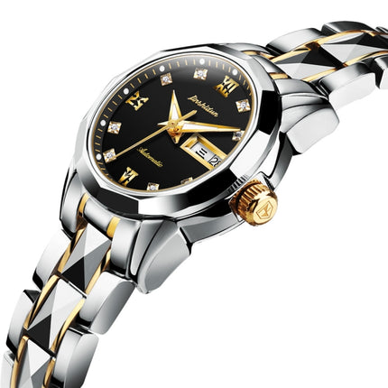 JIN SHI DUN 8813 Fashion Waterproof Luminous Automatic Mechanical Watch, Style:Women(Silver Gold Black)-garmade.com