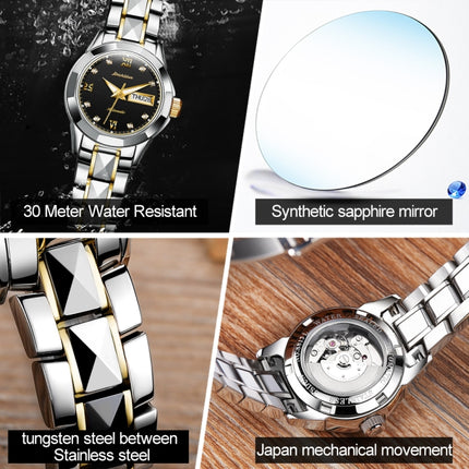 JIN SHI DUN 8813 Fashion Waterproof Luminous Automatic Mechanical Watch, Style:Women(Silver Gold Black)-garmade.com