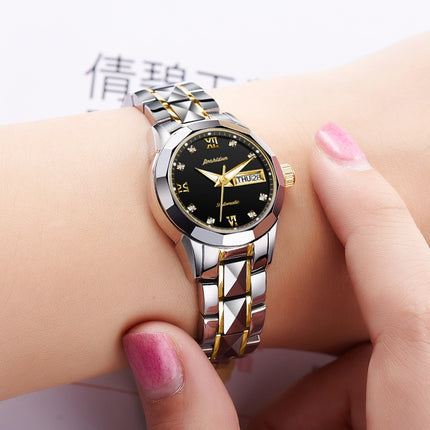 JIN SHI DUN 8813 Fashion Waterproof Luminous Automatic Mechanical Watch, Style:Women(Silver Gold Black)-garmade.com