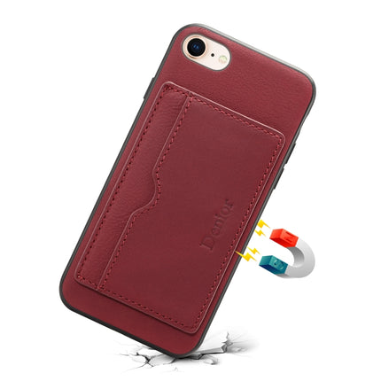 For iPhone 7 / 8 Denior V3 Luxury Car Cowhide Leather Protective Case with Holder & Card Slot(Dark Red)-garmade.com