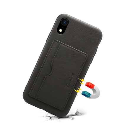 For iPhone XR Denior V3 Luxury Car Cowhide Leather Protective Case with Holder & Card Slot(Black)-garmade.com