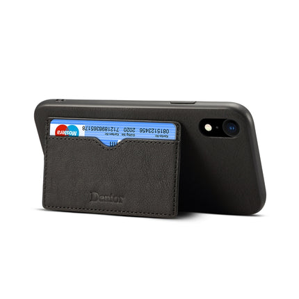 For iPhone XR Denior V3 Luxury Car Cowhide Leather Protective Case with Holder & Card Slot(Black)-garmade.com