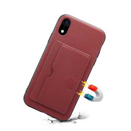 For iPhone XR Denior V3 Luxury Car Cowhide Leather Protective Case with Holder & Card Slot(Dark Red)-garmade.com